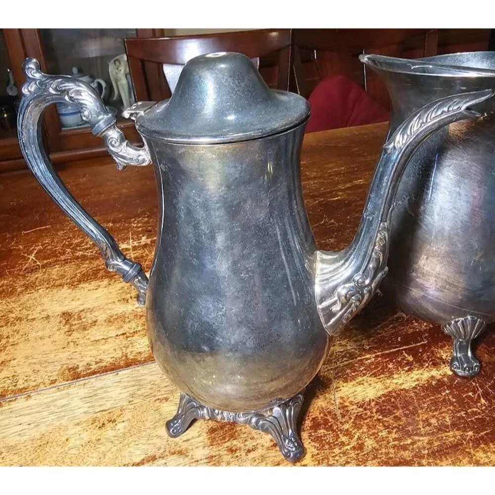 SILVER Vintage Serving Set Tea And Coffee With Creamer and Sugar bowls set